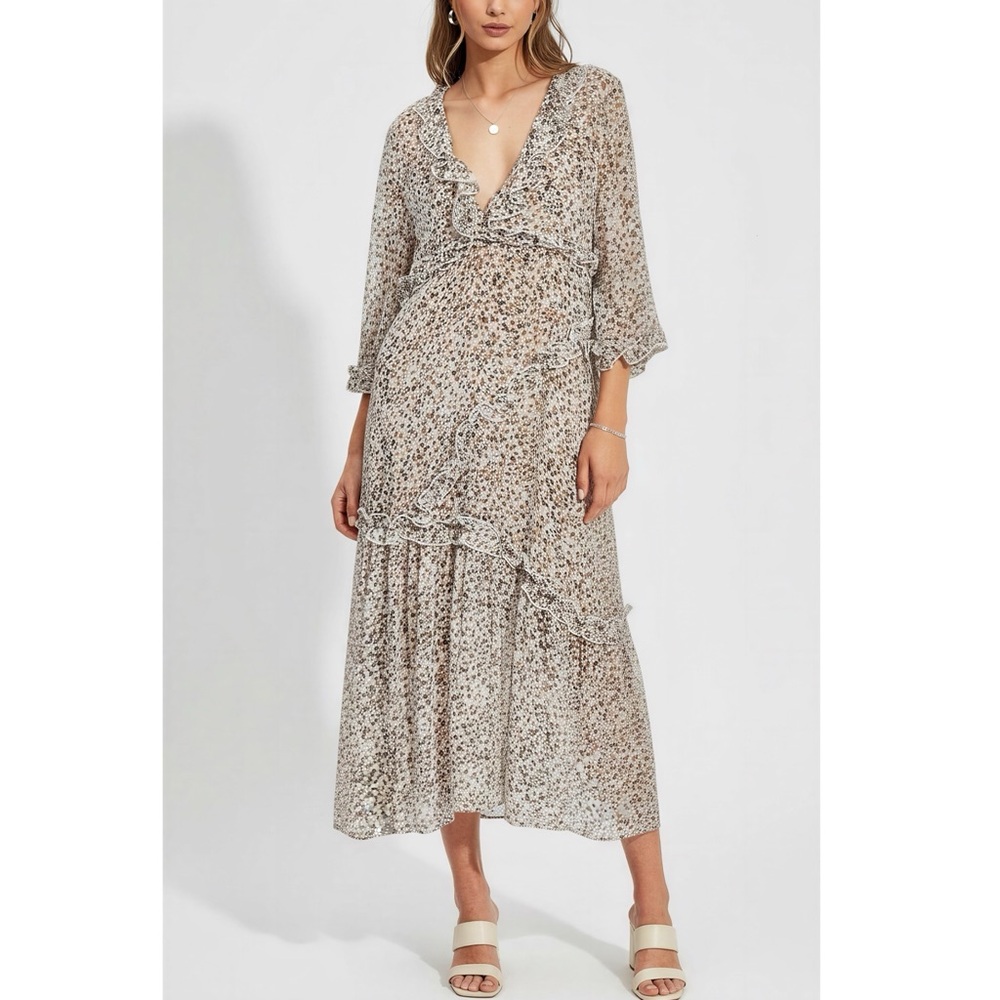 GANNI Printed Light Georgette Maxi Dress, Egret, FR34/US2